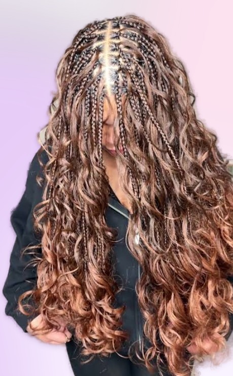 Gypsy French curls braids styled at Braids Worth