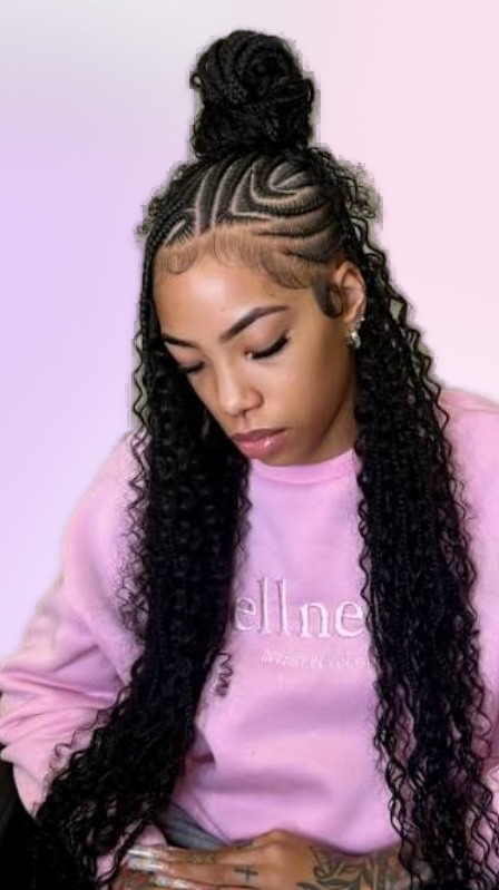 Flip over bohofulani conrow styled at Braids Worth